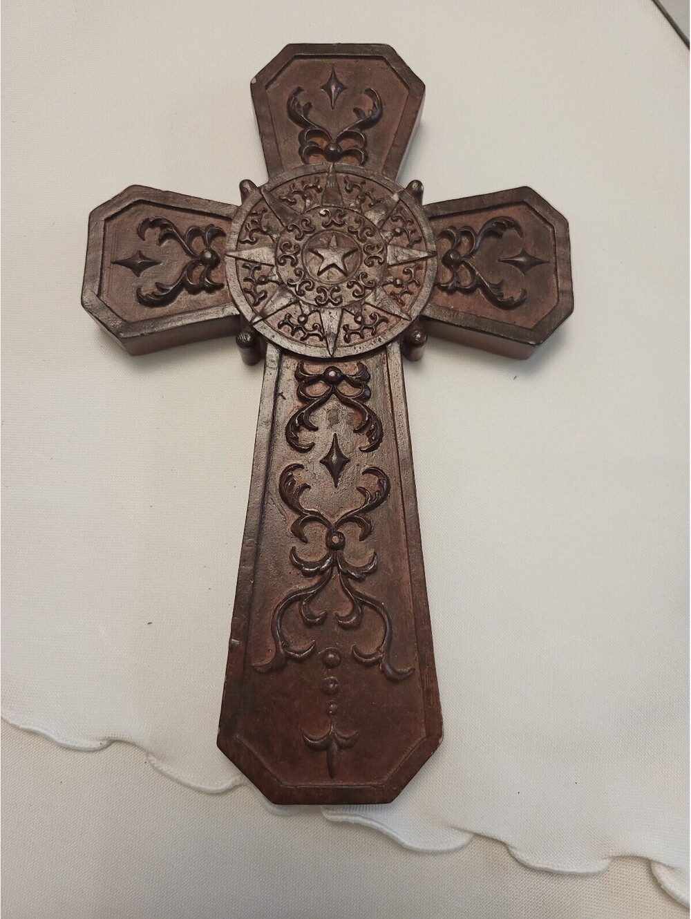Wooden Decorative Wall Cross with Intricate Carving 8x5